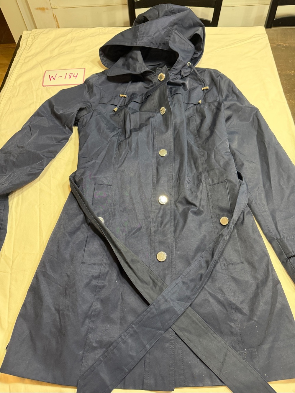 London Fog Navy Hooded Trench Coat with Belt